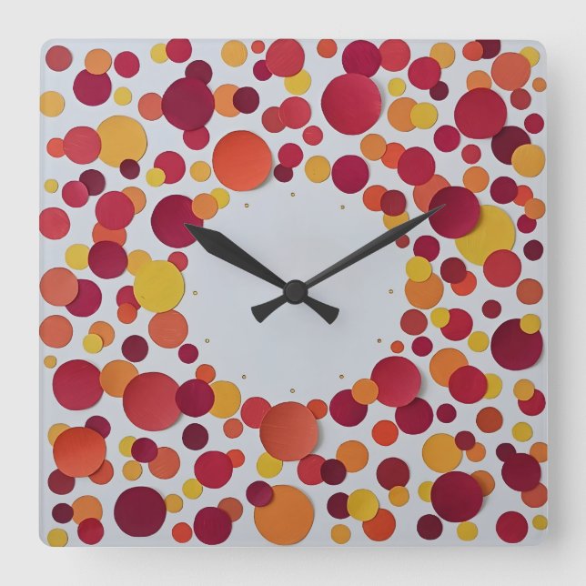red orange yellow dots  quadratische wanduhr (Vorderseite)