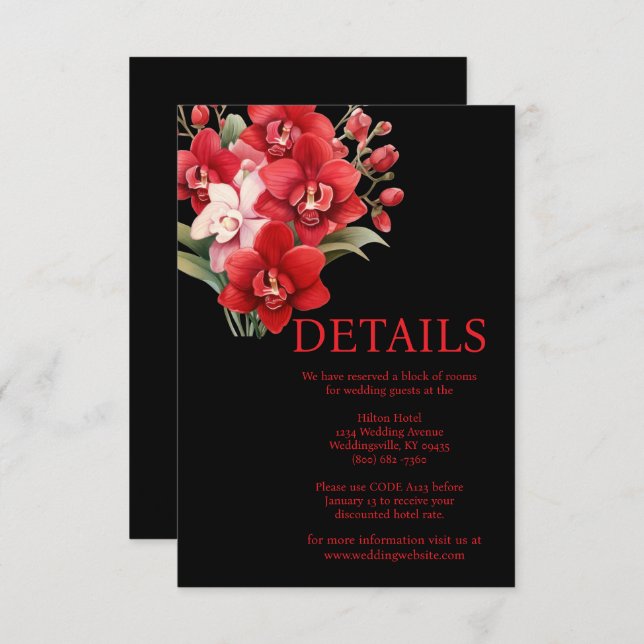 Red Orchids Hochzeitskarte Begleitkarte (Vorne/Hinten)