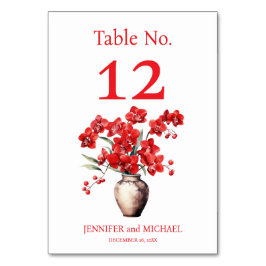 Red Orchids Watercolor Wedding Tischnummer