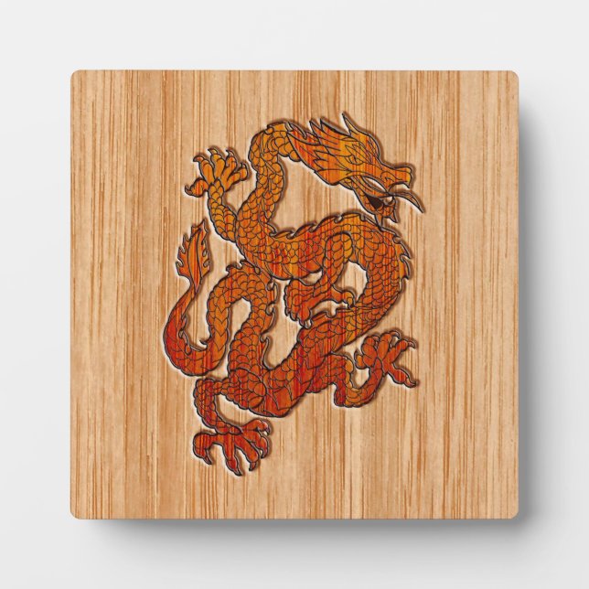 Red Oriental Dragon im Bambusstil Fotoplatte (Vorderseite)