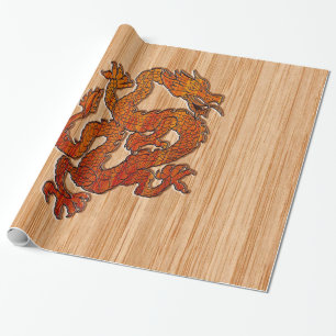Red Oriental Dragon im Bambusstil Geschenkpapier