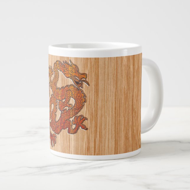 Red Oriental Dragon im Bambusstil Jumbo-Tasse (Vorderseite Rechts)