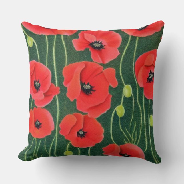 Red Oriental Poppy Floral Kissen (Vorderseite)