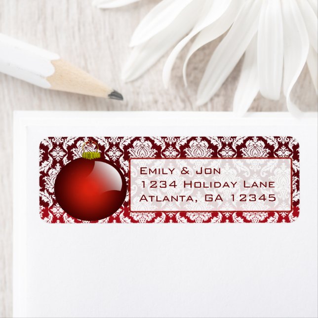 Red Ornament Damask Weihnachtsmarken (Insitu)