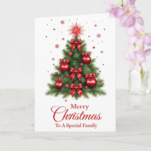Red Ornament Tree Christmas Card – Family