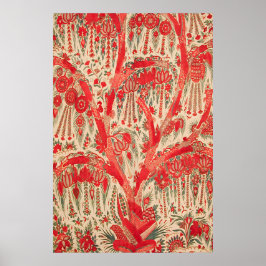 Red Ottoman Tree of Life Art Print Vintage Floral Poster