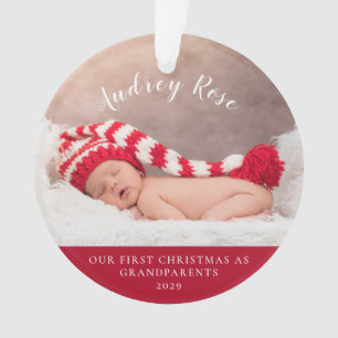 Red  Our First Christmas Grandparents   Baby Photo Ornament