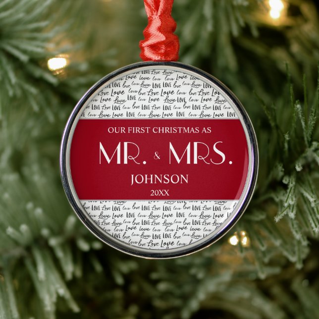 Red Our First Christmas Mr. und Mrs. Custom Newlyw Ornament Aus Metall (Baum)