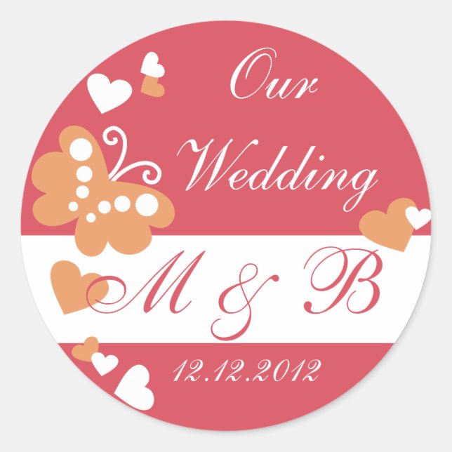Red Our Wedding Monogram Sticker (Vorderseite)