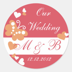 Red Our Wedding Monogram Sticker
