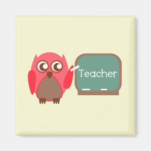 Red Owl Teacher im Chalkboard Magnet