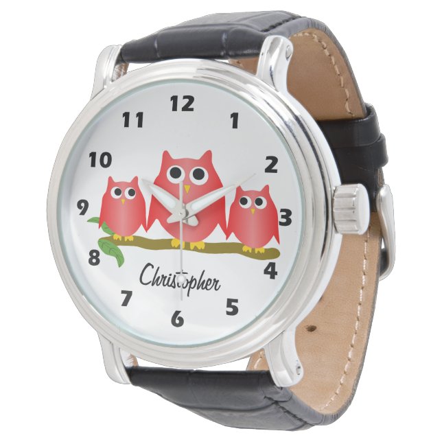 Red Owls Design Personalised Armbanduhr (Schrägansicht)