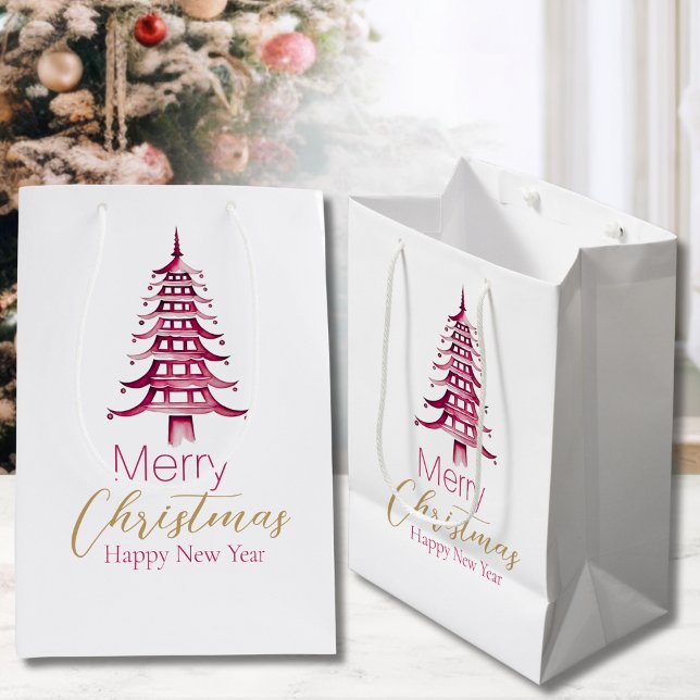Red Pagoda Weihnachtsbaum Geschenktasche Mittlere Geschenktüte (Red Pagoda Christmas Tree Gift Bag)