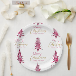 Red Pagoda Weihnachtsbaum Muster Papierplatte Pappteller
