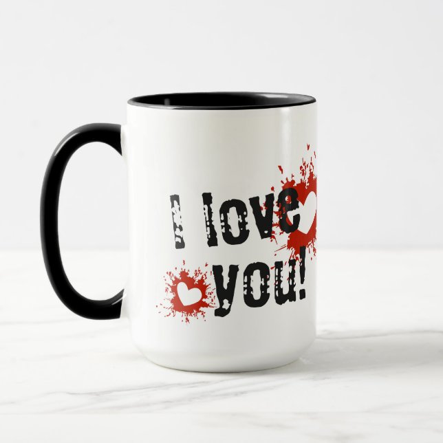 Red Paint Spritzer Hearts, ich Liebe Sie Tasse (Links)