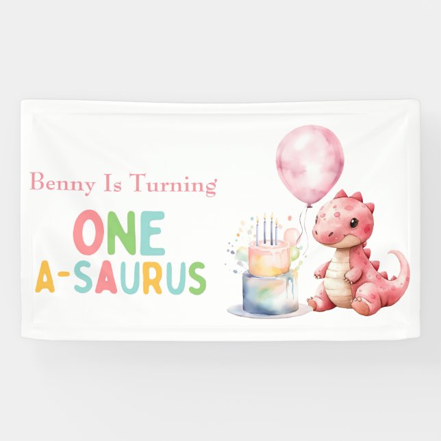 Red Painted Dinosaurier One A Saurus Geburtstag Banner (Horizontal)