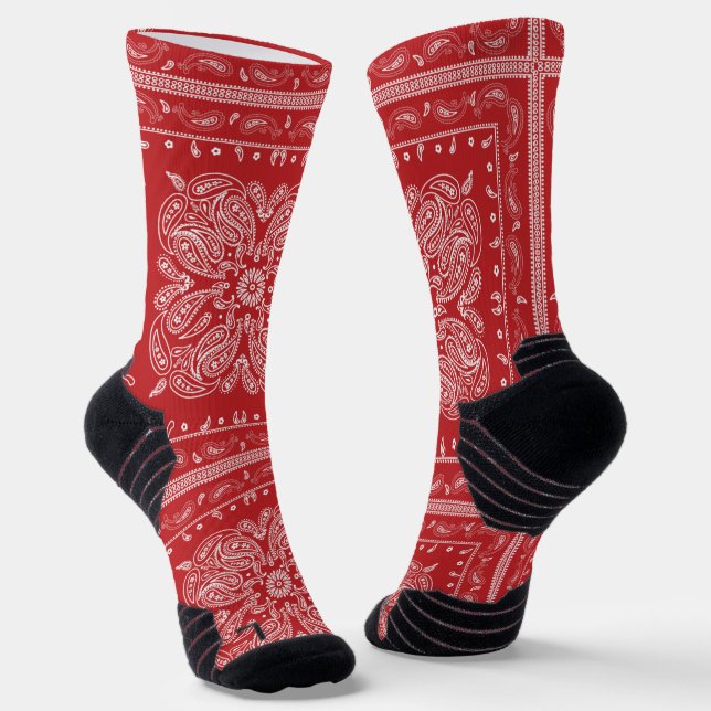 Red Paisley Bandana Print Socks Socken (Gewinkelt)