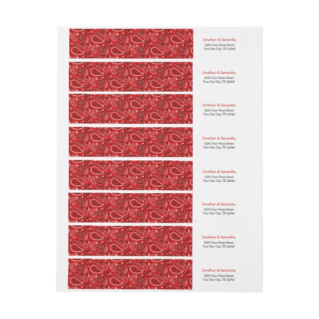Red Paisley Bandana Print Wraparound Address Label (Bogen)