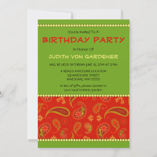 Red Paisley Birthday Party Einladung