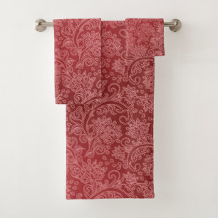 Red Paisley Damask Designer Floral Classic Badhandtuch Set