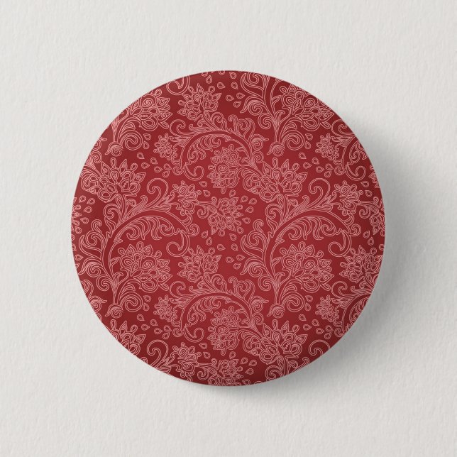 Red Paisley Damask Designer Floral Classic Button (Vorderseite)