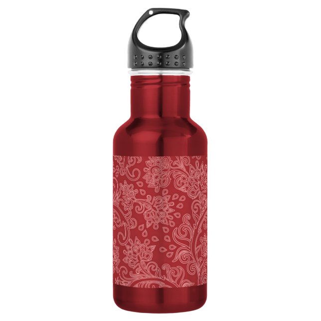 Red Paisley Damask Designer Floral Classic Edelstahlflasche (Vorderseite)