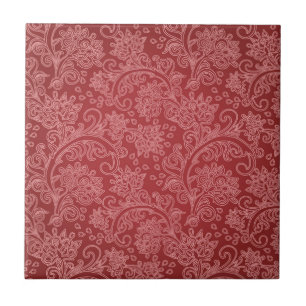 Red Paisley Damask Designer Floral Classic Fliese