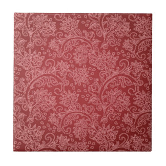 Red Paisley Damask Designer Floral Classic Fliese