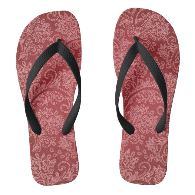 Red Paisley Damask Designer Floral Classic Flip Flops (Fußbett)