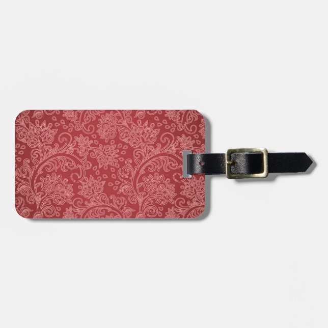 Red Paisley Damask Designer Floral Classic Gepäckanhänger (Vorderseite horizontal)