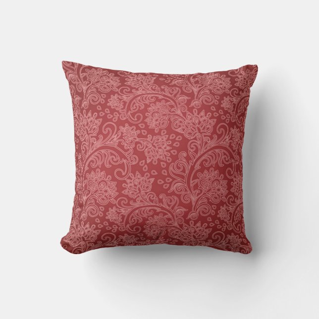 Red Paisley Damask Designer Floral Classic Kissen (Vorderseite)