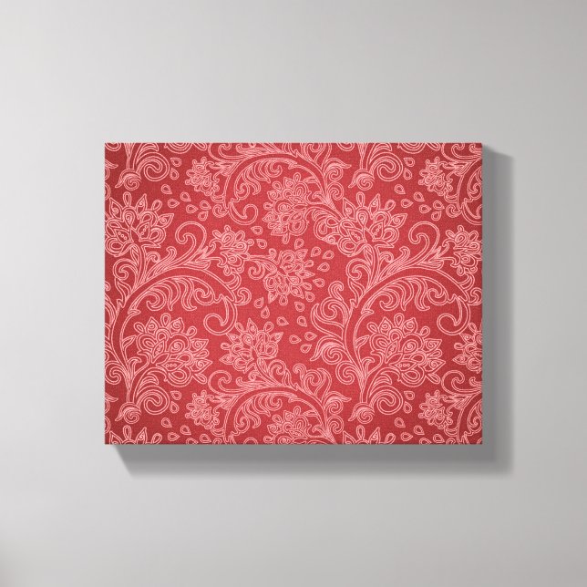 Red Paisley Damask Designer Floral Classic Leinwanddruck (Vorderseite)