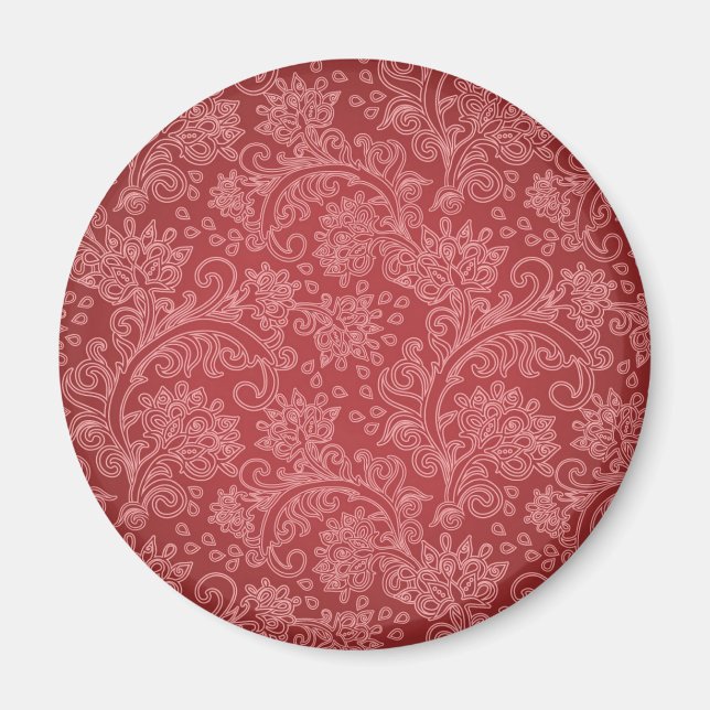 Red Paisley Damask Designer Floral Classic Magnet (Vorne)