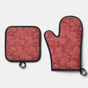 Red Paisley Damask Designer Floral Classic Ofenhandschuh & Topflappen-Set