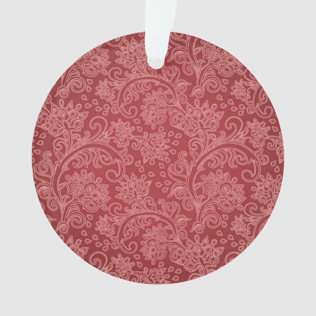 Red Paisley Damask Designer Floral Classic Ornament (Vorderseite)