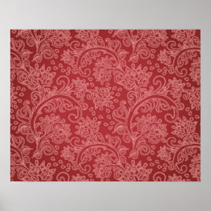 Red Paisley Damask Designer Floral Classic Poster