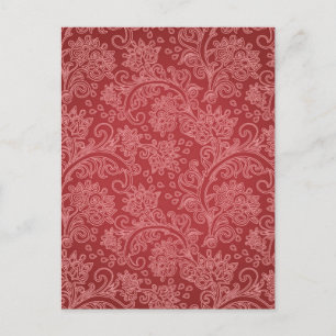 Red Paisley Damask Designer Floral Classic Postkarte
