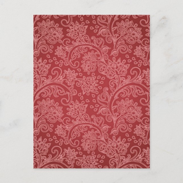 Red Paisley Damask Designer Floral Classic Postkarte (Vorderseite)