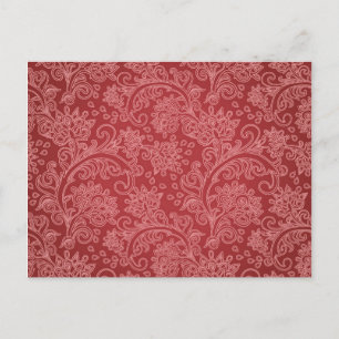 Red Paisley Damask Designer Floral Classic Postkarte