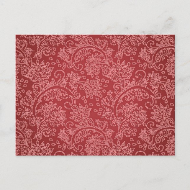 Red Paisley Damask Designer Floral Classic Postkarte (Vorderseite)