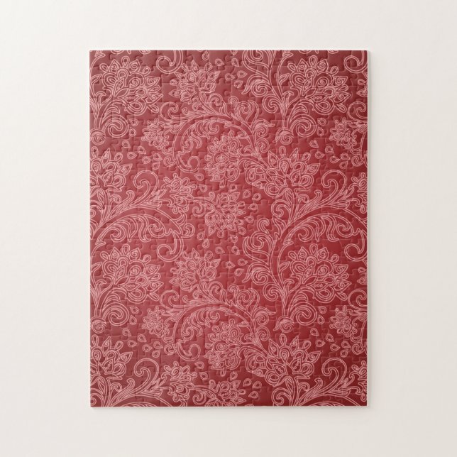 Red Paisley Damask Designer Floral Classic Puzzle (Vertikal)
