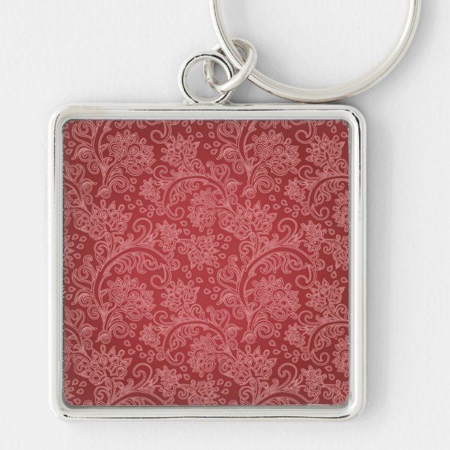 Red Paisley Damask Designer Floral Classic Schlüsselanhänger (Vorne)