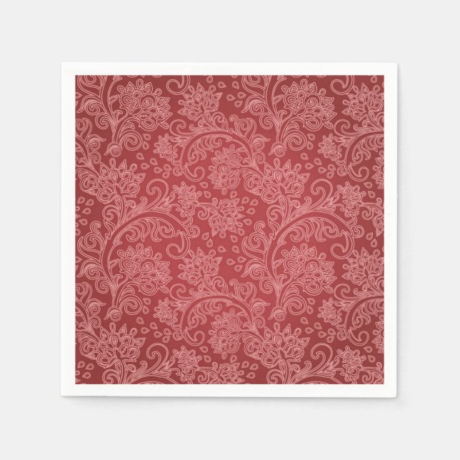 Red Paisley Damask Designer Floral Classic Serviette (Vorderseite)