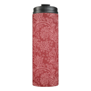 Red Paisley Damask Designer Floral Classic Thermosbecher