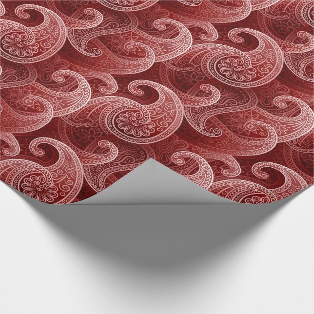 Red Paisley Exotic Pattern Geschenkpapier (Ecke)