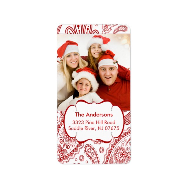 Red Paisley FOTO Rücksendeadresse Adressaufkleber (Vorne)