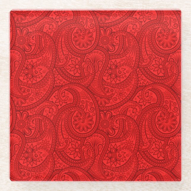 Red Paisley Glasuntersetzer (Vorderseite)