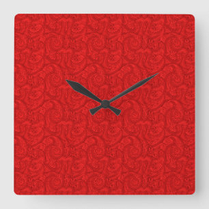 Red Paisley Quadratische Wanduhr