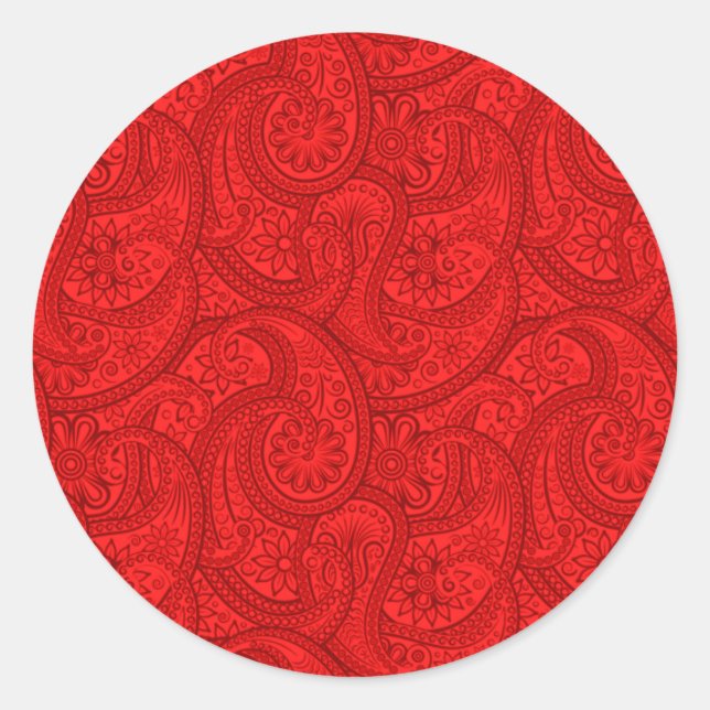 Red Paisley Runder Aufkleber (Vorderseite)