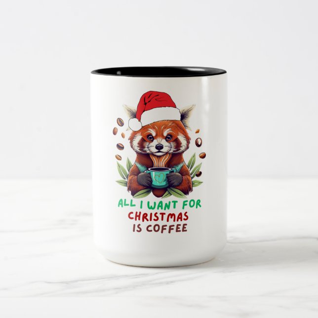 Red Panda Alles, was ich zu Weihnachten Wollte, is Zweifarbige Tasse (Mittel)